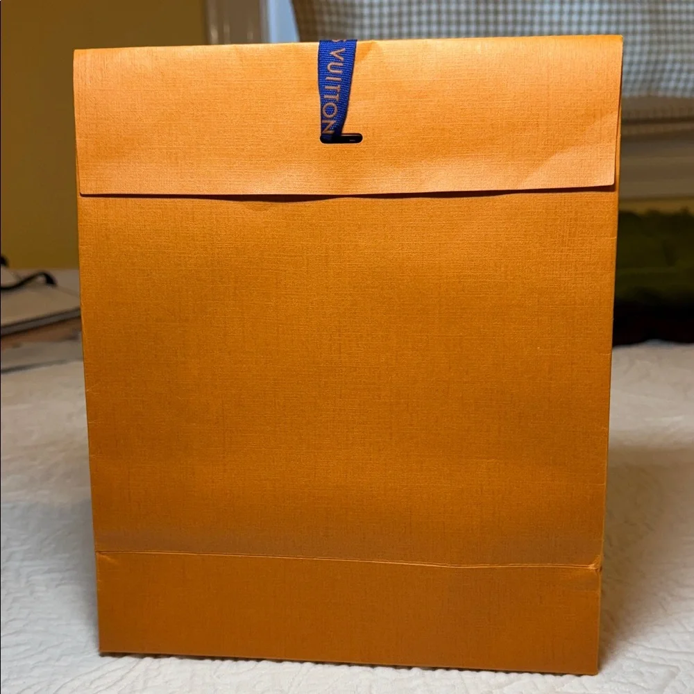 Louis Vuitton Vibrant Orange Gift Bag with Blue Ribbon